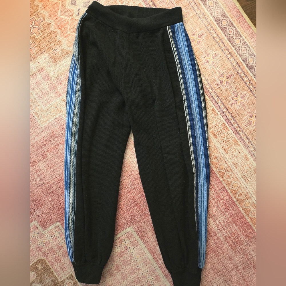 Free People Black Knitted Joggers with Blue Stripes